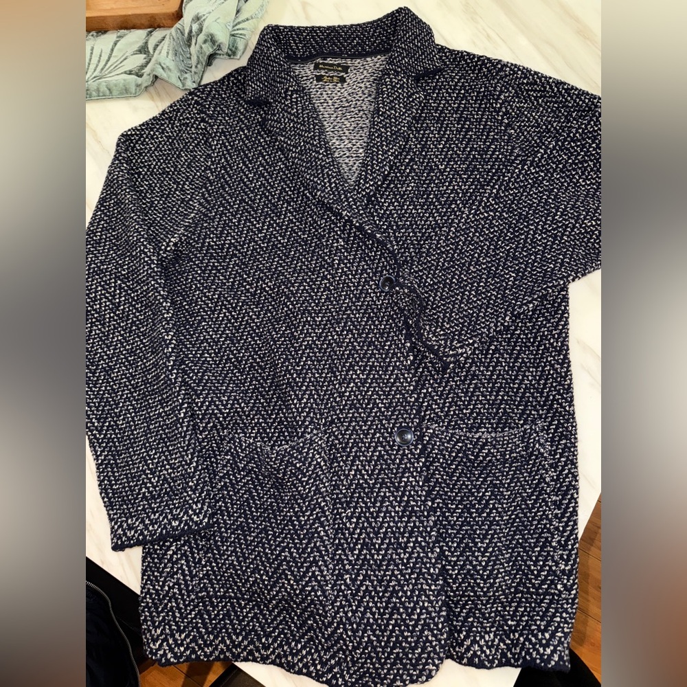 Massimo Dutti Blue Italian Wool Knit Cardigan size Large